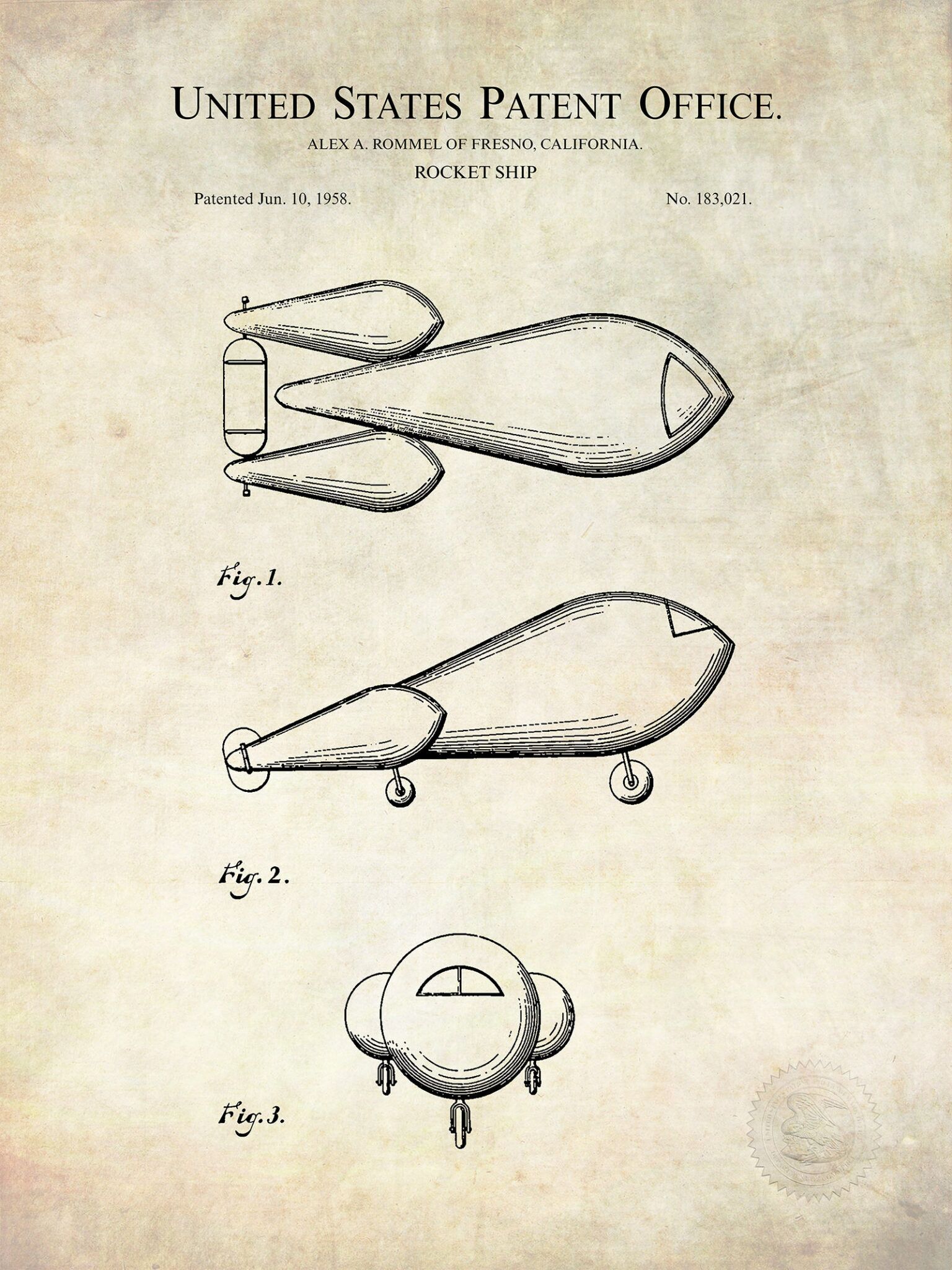 Retro Rocket Ship | Print of 1958 Patent