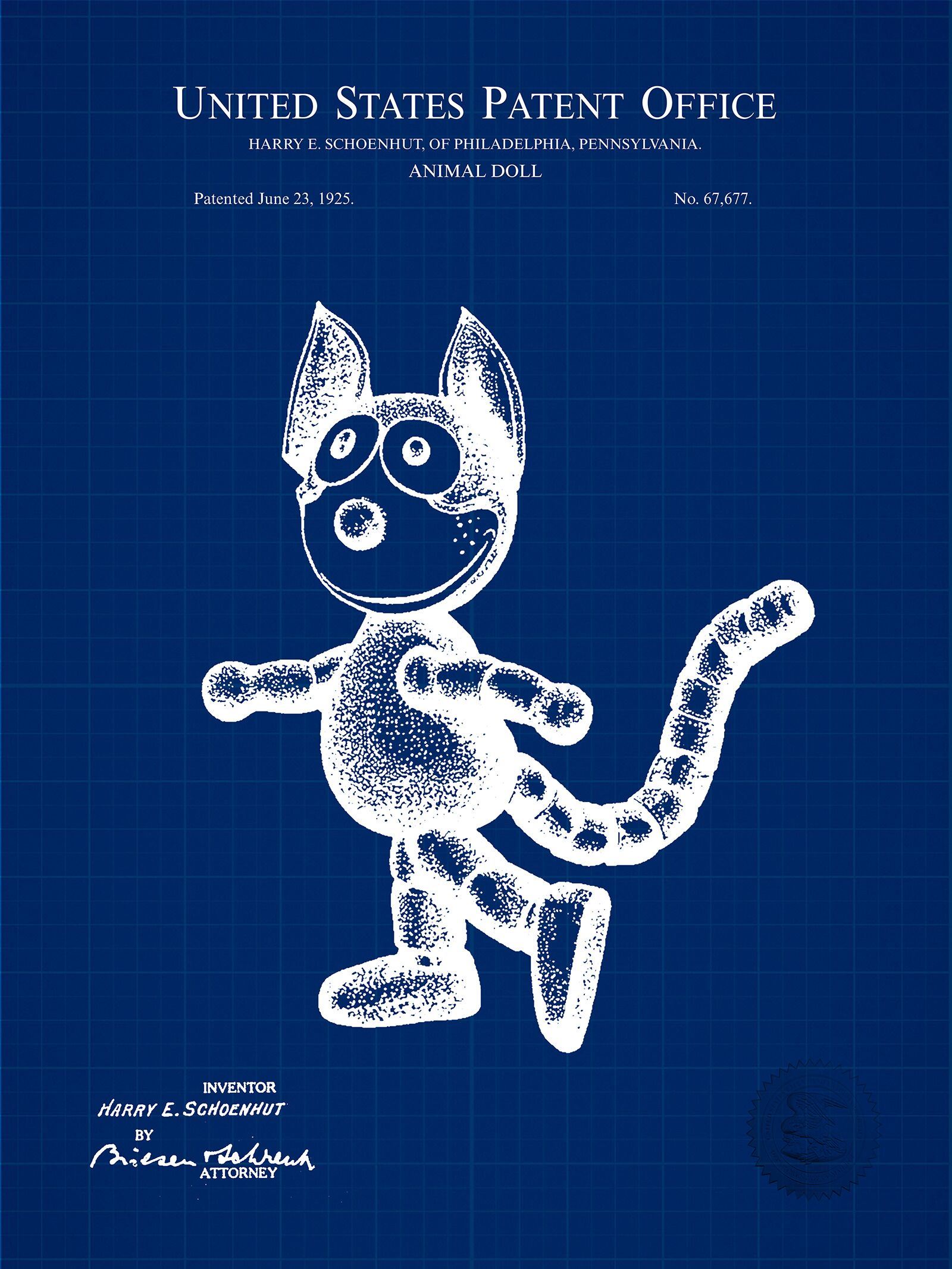 Felix the Cat | 1925 Doll Patent | Vintage Wall Art
