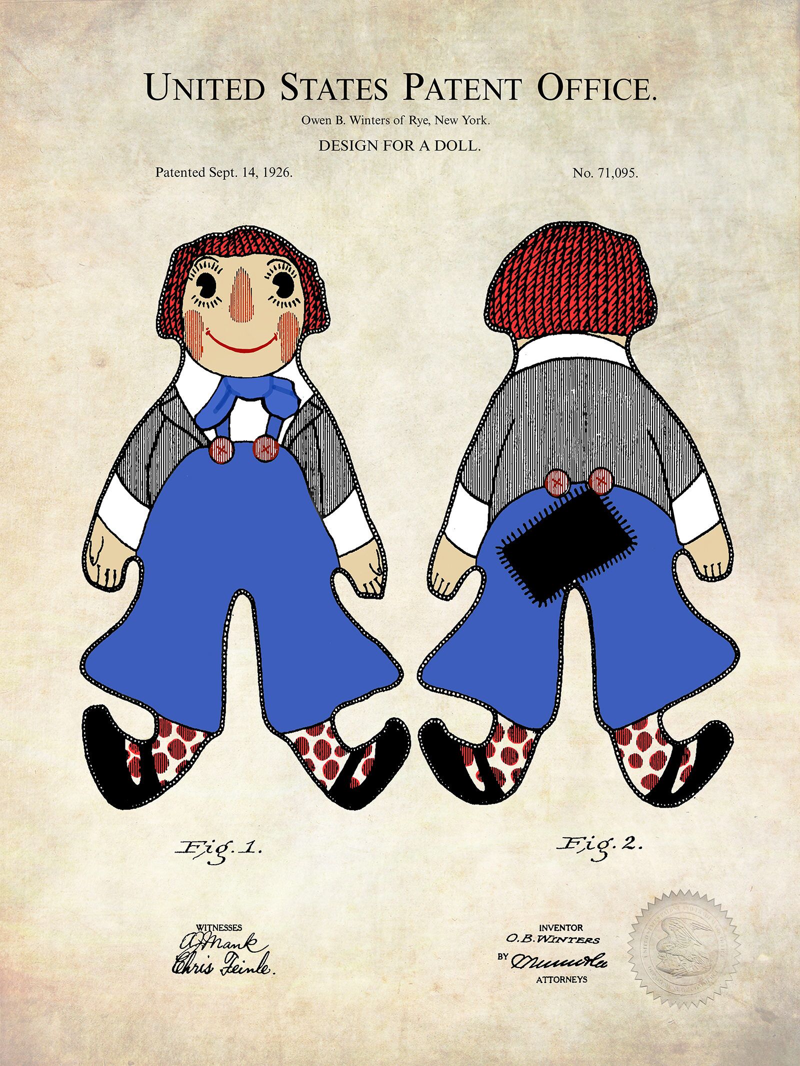 Raggedy Andy | 1926 Patent Print | Nursery Art