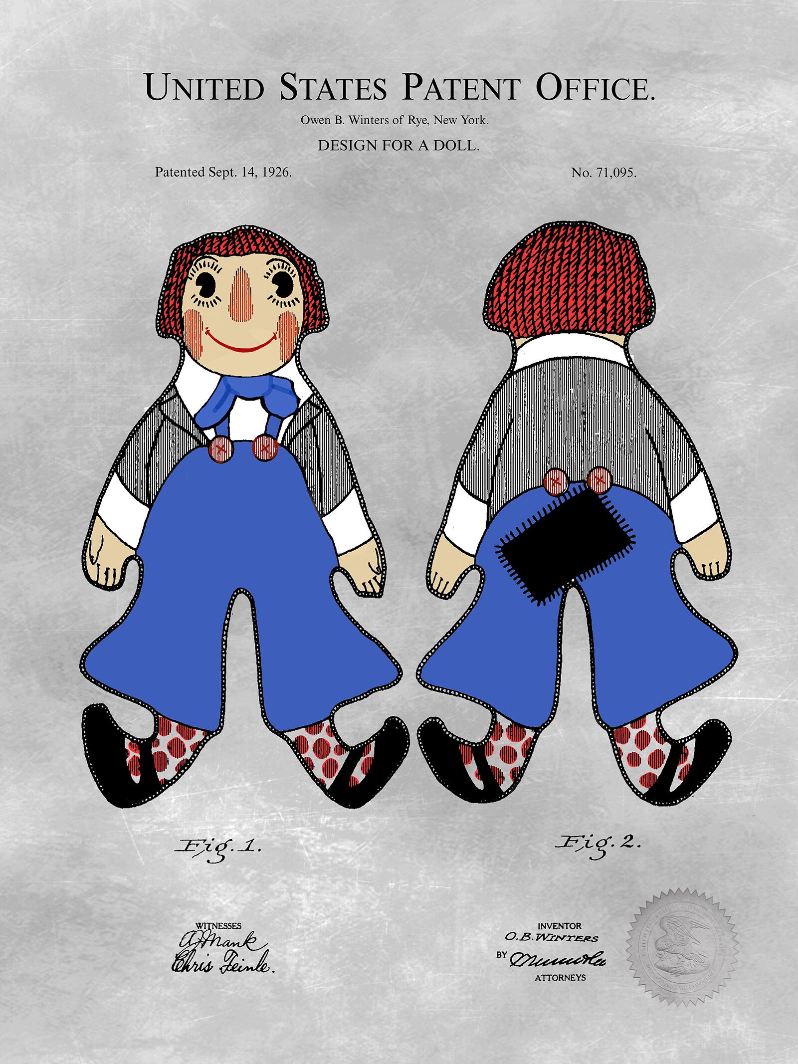 Raggedy Andy | 1926 Patent Print | Nursery Art